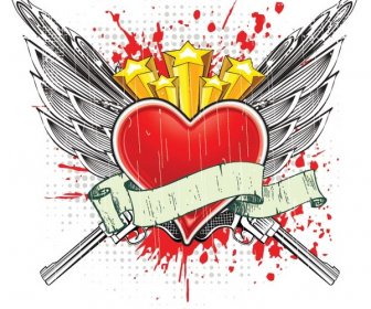 Dia Dos Namorados De Vetor Livre Asas De Coração Com Arma Bannerfree Vetor Dos Namorados Dia Coração De Asas Com O Banner De Arma