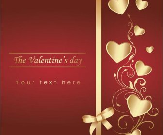 Vektor Gratis Valentine8217s Busur Dengan Hati Emas Mengkilap Template