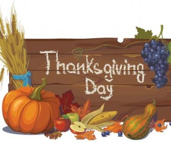 Free Vector Vegetable Set With Thanksgiving Day Typography On Wood