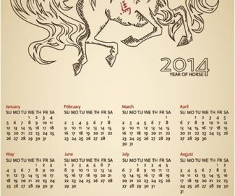 Modello Di Calendario Vettoriale Gratis Cavallo Dell'annata Outline14