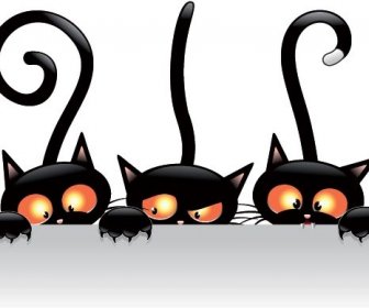 Bedava Vektör Cadı Cadılar Bayramı Kedi Kartı Afiş Tutarak