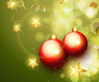 無料ベクトルのクリスマスのハンギング ボール緑 Starflake クリスマス背景