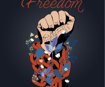 freedom poster template classical handdrawn design fist flowers leaves decor