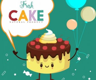 Fresh Cake Advertising Stylized Icon Cartoon Design