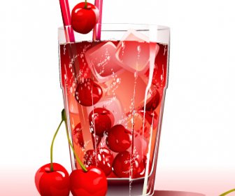 Fresh Cherries And Ice Drink Vector
