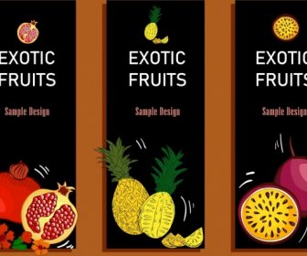 Fruta Fresca Handdrawn Multicolor Oscuro Diseño De Banner Publicitario