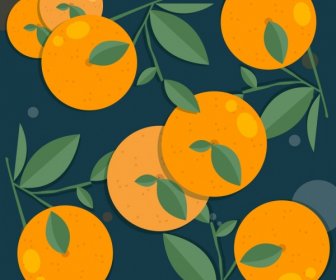 Buah Segar Latar Belakang Oranye Ikon Warna-warni Dekorasi Klasik