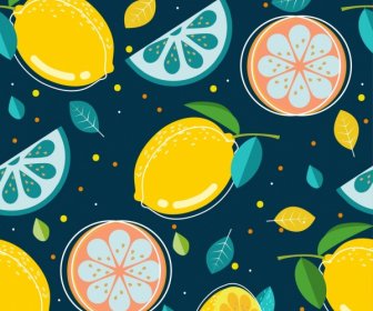 Fresh Fruit Background Slices Icons Colored Repeating Design