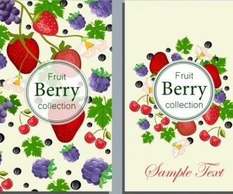 Fresh Fruit Background Strawberry Grape Cherry Icons
