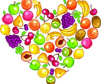 심장 벡터와 신선한 과일
