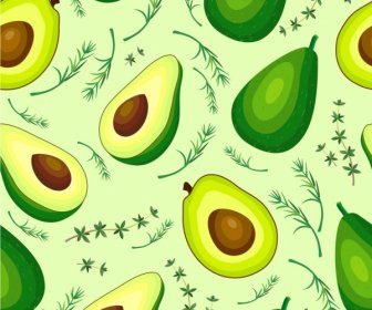 Fresh Fruits Background Avocado Icons Repeating Design