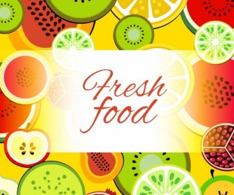Fresh Fruits Background Colorful Flat Slices Icons