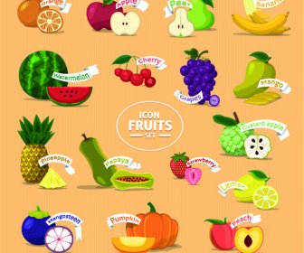 Fresh Fruits Creative Icons Vector