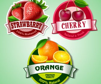 Fresh Fruits Labels Shiny Vector
