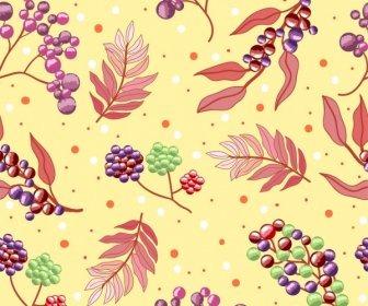 Fresh Fruits Pattern Multicolored Decoration Berry Leaf Icons