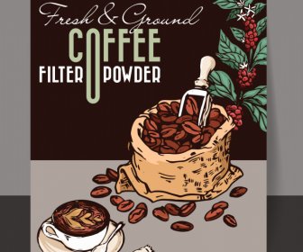新鮮な地面フィルターコーヒーパウダー広告バナー手描きのレトロなデザイン