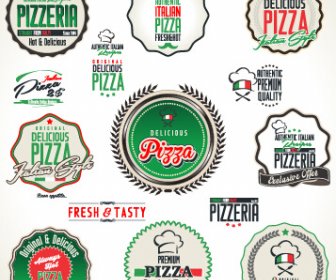 Vector De Etiquetas De Pizza Fresca