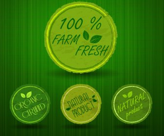 Fresh Product Round Labels Illustration With Green Background