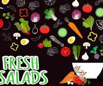 Frischer Salat Werbung, Dass Verschiedene Gemüse Schüssel Symbole