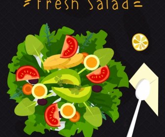 Fresh Salad Advertising Vegetable Dish Icon Decor