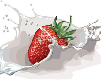 fresh strawberries and milk design vector