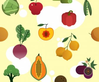 新鲜蔬菜水果图案五颜六色的平面素描