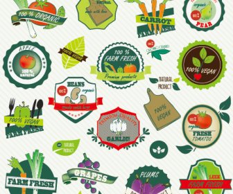 Fresh Vegetables Labels Design Vector