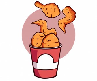 fried chicken food icon classical handdrawn dynamic