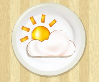 目玉焼き皿アイコン フラット太陽雲装飾