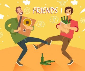 Freunde Hintergrund Lustige Betrunkene Männer Symbole Comic-Figuren