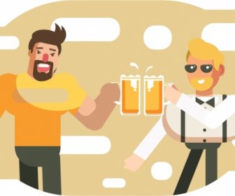 Friendship Background Cheering Men Beer Icons Cartoon Characters
