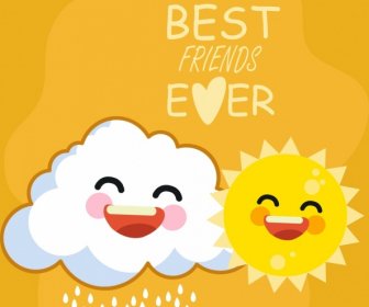 friendship banner stylized cloud sun icons cartoon design