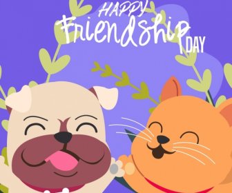 Bandeira Do Dia Da Amizade Ícones Bonitos Do Gato Do Cão