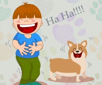 Дружба, чертеж мальчик щенка иконы смешной мультфильм дизайн