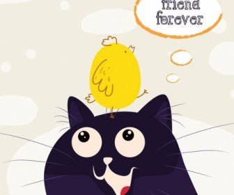 Friendship Drawing Cat Chick Icon Cute Cartoon Design