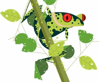 カエルの動物絵画緑デザイン葉飾り