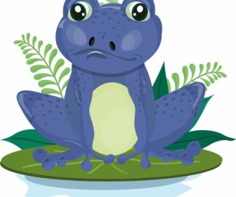 Frog Icon Blue Design Cute Cartoon Character