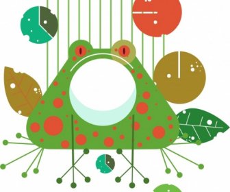 다채로운 플랫 복고풍 디자인 그림 개구리 아이콘