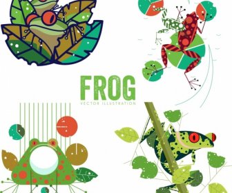 Frog Icons Sets Colorful Classical Sketch