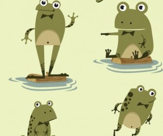 Frogs Icons Collection Stylized Cartoon Design
