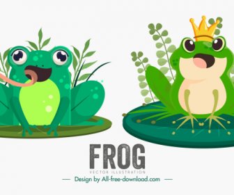 frogs icons cute design cartoon characters