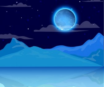 Frozen Landscape Background Shiny Moon Ice Sea Icons