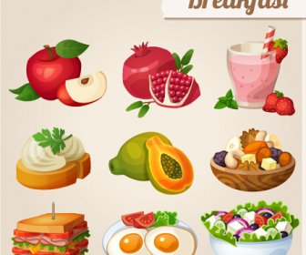 Iconos De Vector De Diseño Frutas Y Desayuno