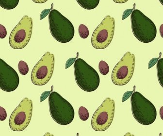 Fruit Background Avocado Icons Colored Repeating Design