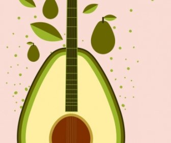 フルーツ背景緑アボカド ギター アイコン