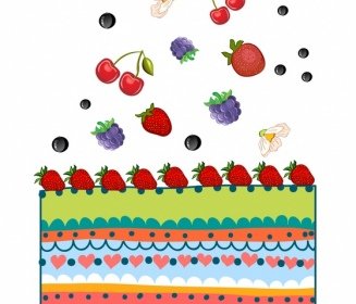과일 케이크 배경 떨어지는 아이콘 다채로운 평면 디자인