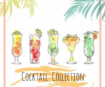 Fruit Cocktail Advertising Multicolored Handdrawn Sketch