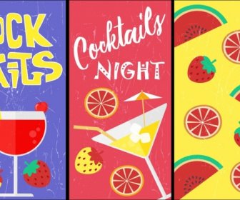 Cocktail De Fruits Bannière Définit Un Décor Plat Multicolor