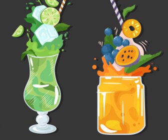 Frucht-Cocktail-Ikonen Bunte Klassische Dynamische Skizze