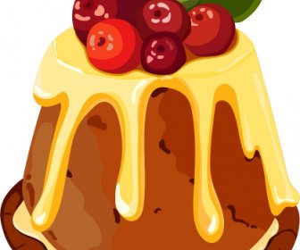 Fruit Cream Cake Icon Colorful Classic 3d Sketch